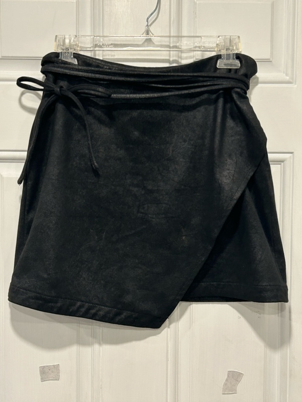 Free People Faux Suede Wrap Mini Skirt Lined Black Strappy Boho Chic Festival 4